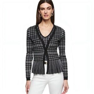 White House Black Market Black & White Rib-Knit Peplum Women's Cardigan Twinset